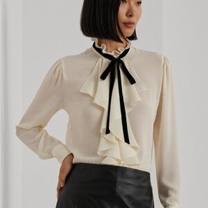 Lauren Ralph
Lauren
Ruffle Trim Georgette
Button-Up Shirt